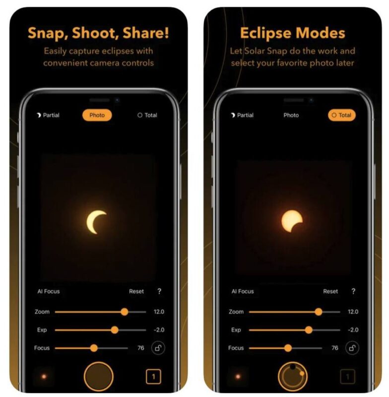 split screenshot of Solar Snap app